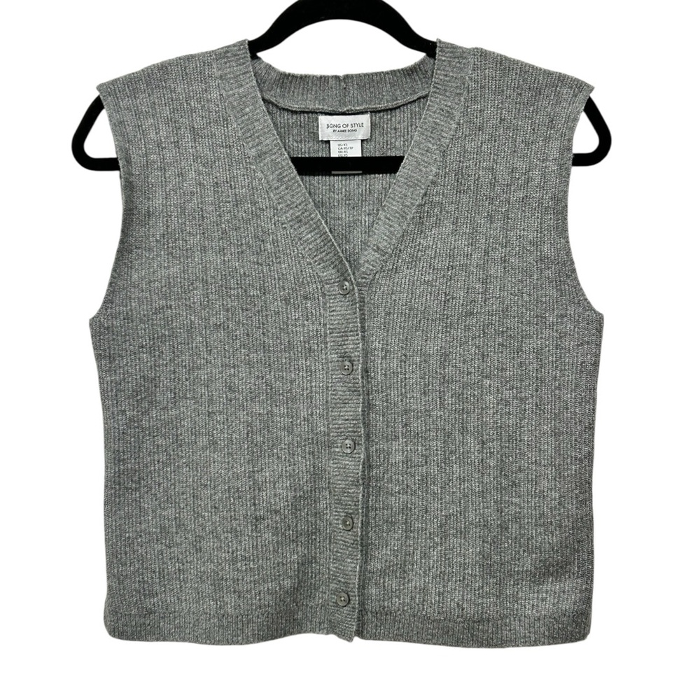 Song of Style Ribbed Knit Vest Button Front Sleeveless Ivy League Boho Gray XS